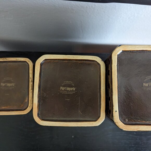 Pier One Imports Stoneware Canister Set Metal Megnet Scoops Textured - Picture 6 of 15